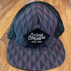 Stone Brewing Trucker Hat Mens OSFM Snapback Mesh Purple Black Diamond Print Cap